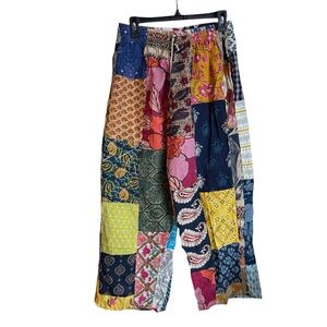 NWT Kathmandu Colorful Patchwork 100% Cotton Lightweight Elastic Waist Pants
